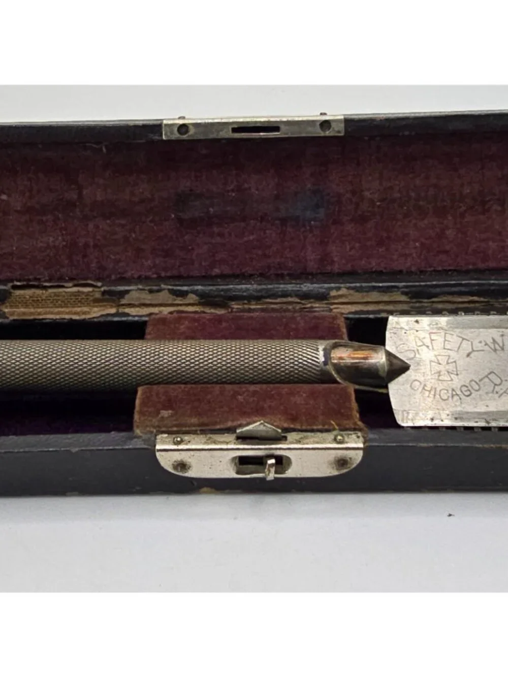 Ward Safety Razor Antique Wedge Blade Original Case Chicago c1908 1910 USA
